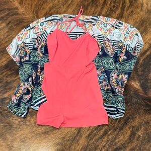 Vibrant Coral Halter Romper and Cover
